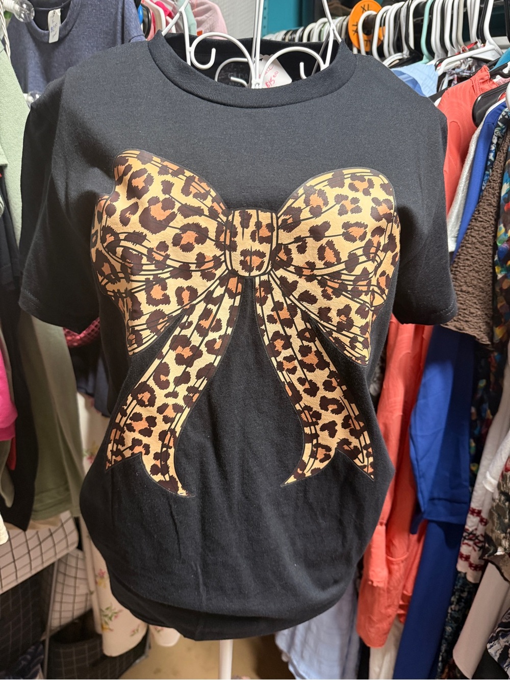 Gildan Black Short-Sleeve Tee with Leopard Bow Graphic